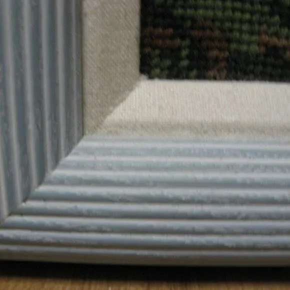 Custom Blue Framed Needlepoint Patio Floral Scene Framed Art Picture 13 x 18 - Picture 5 of 10